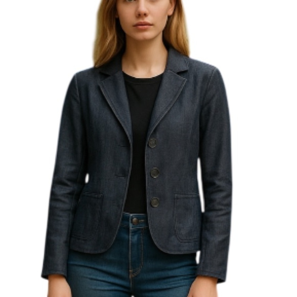 L.L. BEAN 3 Button Single Breasted Denim Blazer Blue Dark Rinse Lined 6 Regular